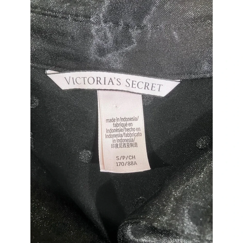 Victorias Secret Black Polka Dot Satin Pajama Set Long Sleeve Button Down‎ Small